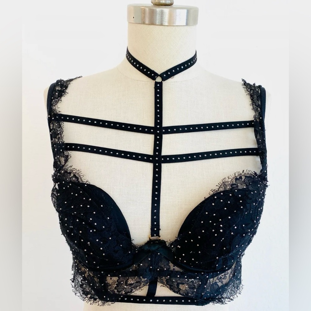 Agent Provocateur Black Swarovski Crystal Lace Bra & SZ-3 Panty, LIMITED EDITION - Picture 5 of 11